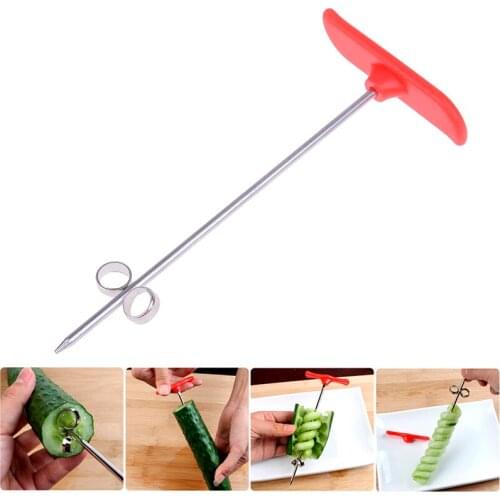 2pcs Manual Spiral Screw Slicer Wire Rotate Potato Carrot Cucumber Vegetables Spiral Knife Carving Tool Plastic PP + Steel