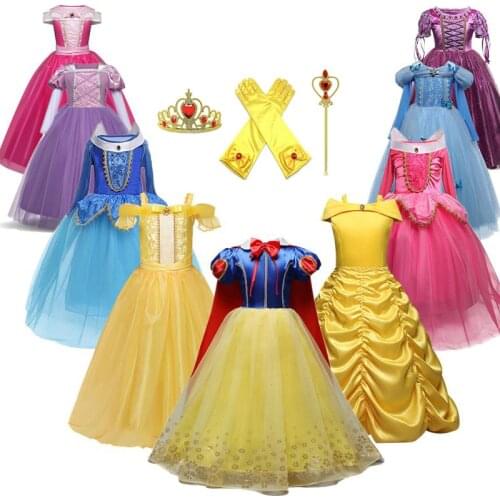 2021 Princess Girls Snow White Dress For Kids Beauty And Beast Halloween Cosplay Costume Children Sleeping Beauty Party Clothing