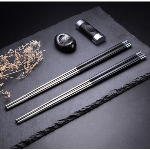 5 Pairs/Set Japanese Style Silver Heat-Resistant Travel Chopsticks 304 Stainless Steel Reusable Non-Slip Restaurant Dinnerware