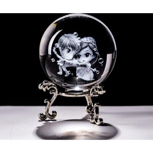 6CM Crystal 3D Ball Paperweight Laser Engraved Glass Sphere Figurine Home Decoration Ornaments Crafts Creative Gifts