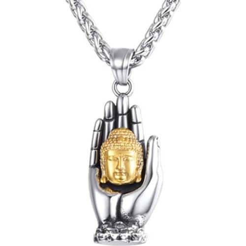 Gold Color Buddha Necklace Men Hand Palms Pendant Necklace Stainless Steel Trendy Jewelry Necklaces for Women Gifts Wholesale