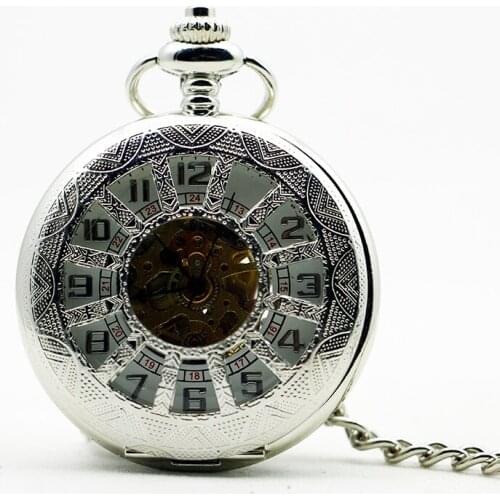 Fashion Silver Glass Cover Mechanical Hand Wind Pocket Watch Pendant Fob Chain Watches Men Women Gift
