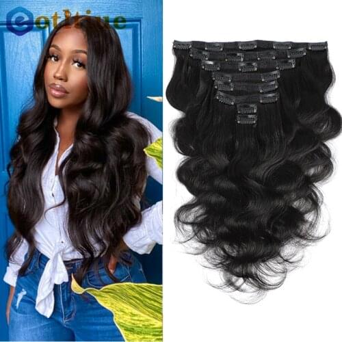 Clip In Hair Extensions Human Hair Brazilian Body Wave Clip In 8 Pcs/Set Natural Black Color Clip Ins Remy Hair 8-24 Inch 120G