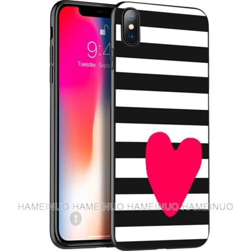 Black tpu case for iphone 5 5s SE 2020 6 6s 7 8 plus X 10 XR XS 11 pro MAX silicon cover case Pink Stripes With Heart lips