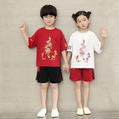 Kids Boys Girls Chinese Style Hanfu Tang Suit Tee Tops Pants Baby Children T-Shirt Shorts Oriental Clothing Set Asian Clothes