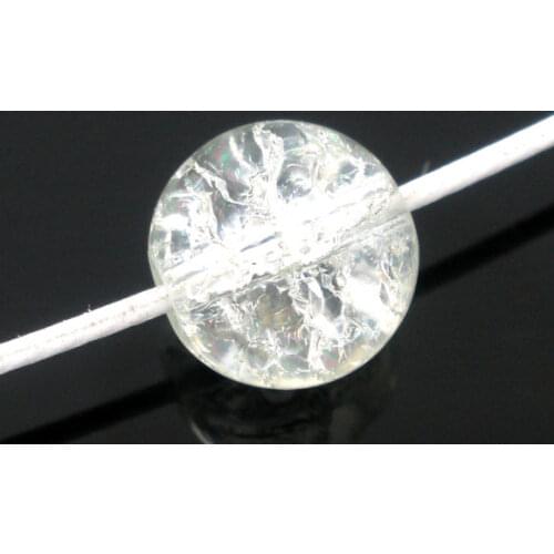 DoreenBeads Glass Loose Beads Round White Crackle About 10mm( 3/8") Dia, Hole: Approx 1.4mm, 25 PCs