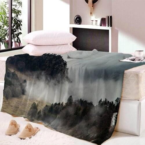 Mountain Landscape Fleece Blanket For Bed Nature Beauty Plaid Plush Bedspread Blue Custom Blanket