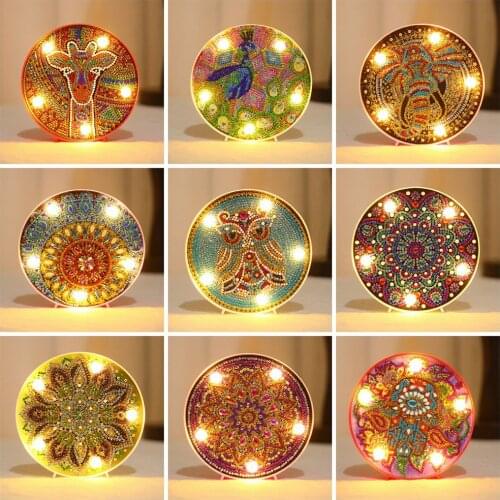 HUACAN New 5D DIY Diamond Painting LED Lamp Light Snowman Special Shaped Mosaic Embroidery Owl Unfinished Kit Christmas Gift