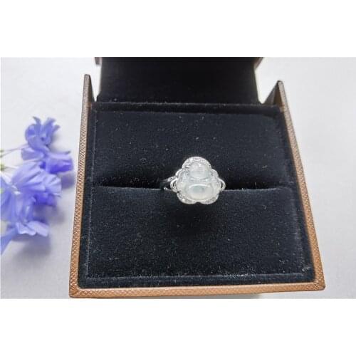 Natural Jade Maitreya Jadeite Emerald Ring Carved Charm Jewellery Fashion Amulet for Men Women Lucky Gifts