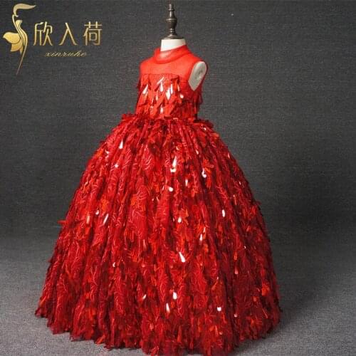 Real Picture Red Luxury Girls Birthday Party Dresses Princess Ball Gowns Luxury Sparkly Red Girls Celebrity Dresses Ball Gowns