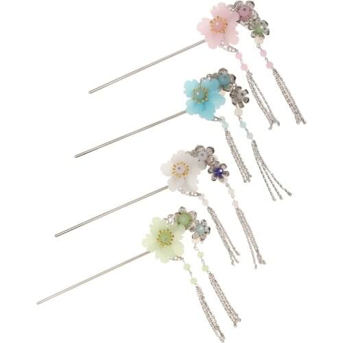 MagiDeal Vintage Flower Ancient Chinese Hair Stick Pin Tassel Beads for Cosplay