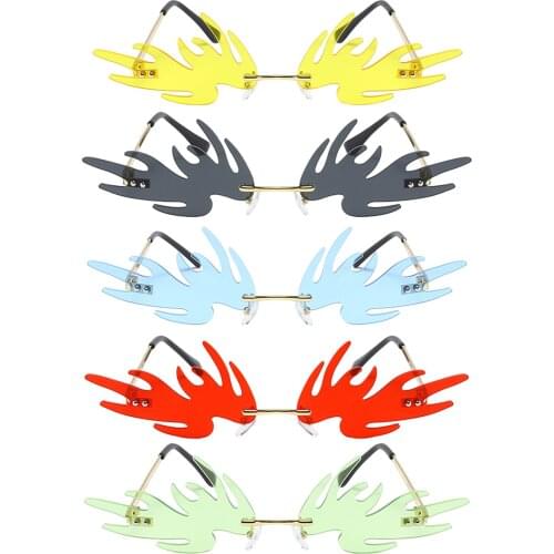 Rimless Fashion Cute Funny Retro Flame Sunglasses Fire Shaped Novelty for Women Party Luxury Trending Narrow