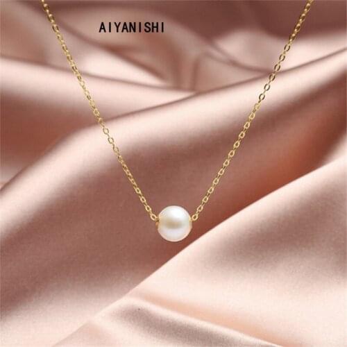 AIYANISHI 18K Gold Filled Natural Freshwater Simple Pearl Necklace Choker Necklace kolye collares bijoux femme Pearl Jewelry