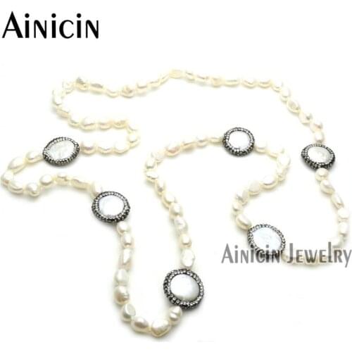 1pc New Gift 8mm Natural Freshwater Pearl 28'' Fashion Women Winter Sweater Chain Necklace Christmas Jewelry
