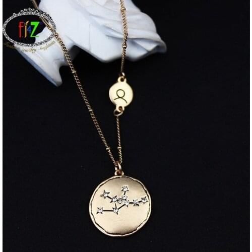 F.J4Z New 12 Horoscope Necklaces Classic Antique Alloy Sign of Zodiac Pendant Friends Necklace Jewely Collection Dropship