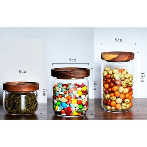 1pc Transparent Glass Airtight Bottle with Wood Lid Tea Coffee Beans Grains Food Jar Container Candy Storage Box DIY Decor
