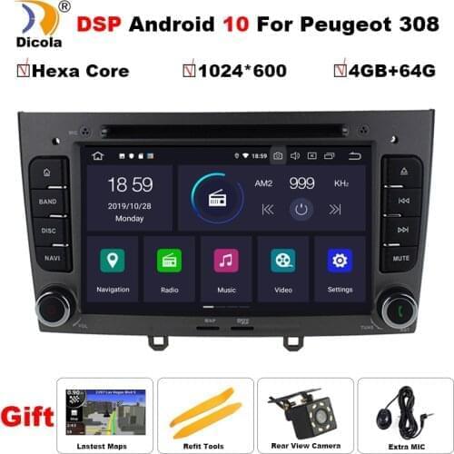 PX6 IPS 4+64G DSP Android 10 Multimedia Car DVD Navigation For peugeot 408/308/308SW Autoradio Stereo headunit Support OBD DAB