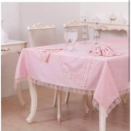 Epelüx French Laced Luxury 18 Piece Table Cover Set-Runnerlı Wedding Home Party Table Decoration Lace Edge polyester