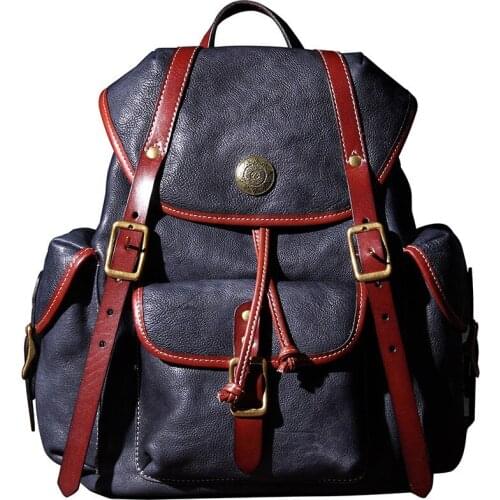 New Genuine leather bag Men backpack retro cowhide handmade original male backpack vegetable tanned leather schoolbag 2020