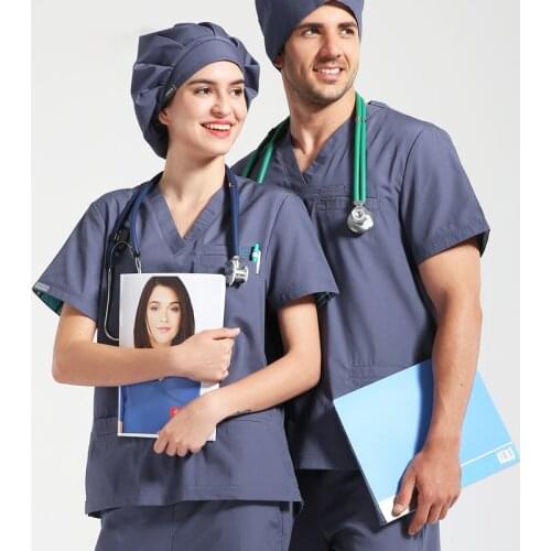 Unisex Scrub Sets Nurse Uniform Check Pattern Scrubs Nursing Workwear Women Men Inner Layer Dental Doctor Work Suits 18SS032