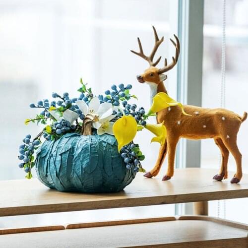Pumpkin Statue Resin Fruits Vases Ornaments Figurines Leaf Wrap Pumpkins Flower Arrangement Modern Home Decor CLH@8