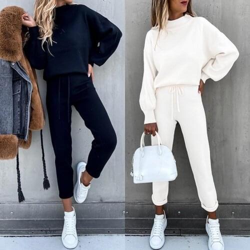 Fashion 2 Pcs Set Winter Pullover Hoodie + Long Pants Sports Suit Female Sweatshirt Pure Color Woman Ladies Casual Plush Clothes