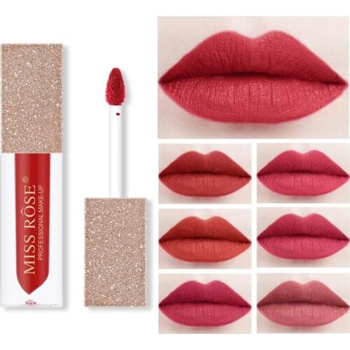 1PC MISS ROSE Lip Gloss Long Lasting Velvet Liquid Lipstick Moisturizing Waterproof Non-stick Lip Gloss Women Lip Makeup TSLM1