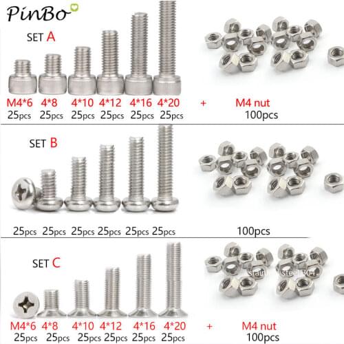 250pcs 304 A2 Stainless Steel M4 Bolts Hex Socket Cap/Button/Flat Head M4 set Screws