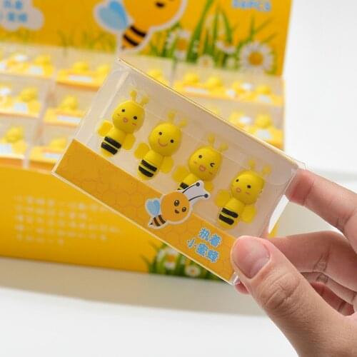 4Pcs/Pack Cute Mini Animal Little Yellow Bee Erasers Rubber Pencil Erasers School Office Supply Student Stationery Gift Tool