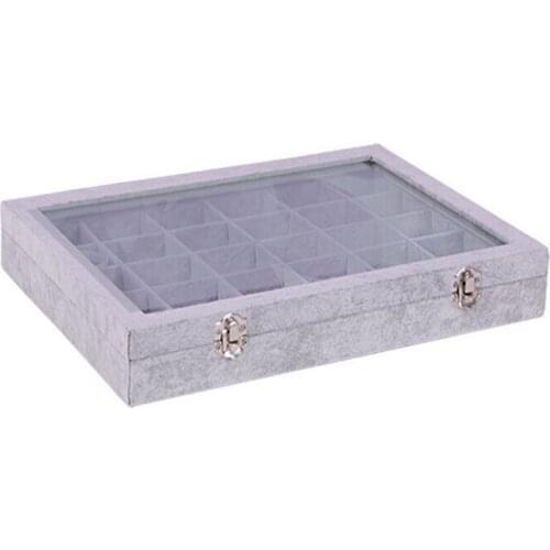 High-grade with Glass Cover Gray Jewelry Display Box Jewelry Show Case 30 Slots Jewelry Display Holder Box jewelry Storage Box