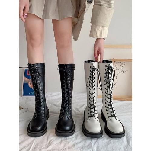 2021 Winter New Woman Boots Tide Plus Fleece Comfortable Thick-Soled Middle Boots White Womens Shoes Fashion Female Spring