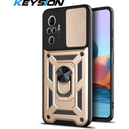 KEYSION Shockproof Ring Case for Redmi Note 10 Pro 10S 9 8 9T 9A K40 Push Pull Camera Protection Phone Cover for POCO X3 NFC F3