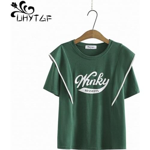 UHYTGF 4XL Oversized T-Shirt Women Fashion Splicing Casual Summer T-Shirts Female Short-Sleeved Youth Ladies Elegant Tops 1748