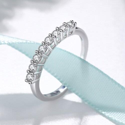 18K White Gold simulation diamond row ring proposal wedding ring female princess group inlay stacking tail index finger rings