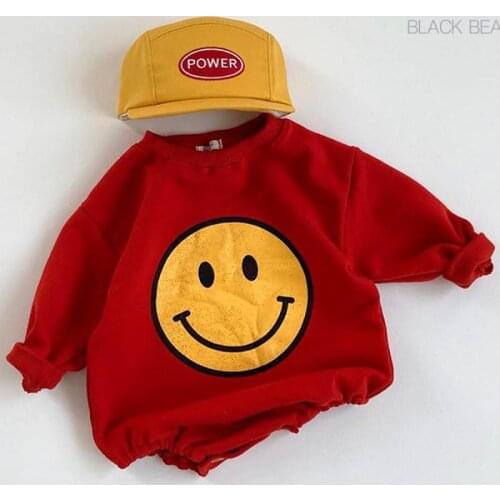 Newborn Boys Girls Cotton Winter Clothes Infant Cartoon Smiling Face Bodysuit Kids Boy Girl Plus Velvet Casual Jumpsuit 6M-3T