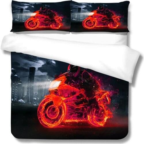 3D Bedding Set Motorcycle Printed Duvet Cover Set Queen Size Creative Pattern Design Soft Breathable Room Decoration