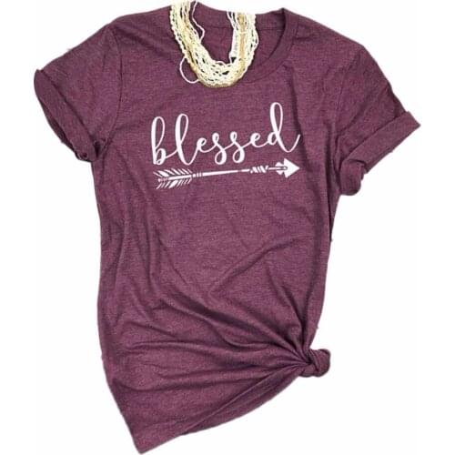 Summer Casual Loose Soft Ladies Tops Women T-shirt Short Sleeve Blessed Arrow Letter Printed O-Neck Female Tops Tee