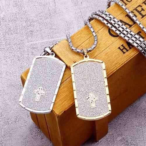 Trendy fashion simple military brand pendant personality charm religious cross mens stainless steel necklace jewelry