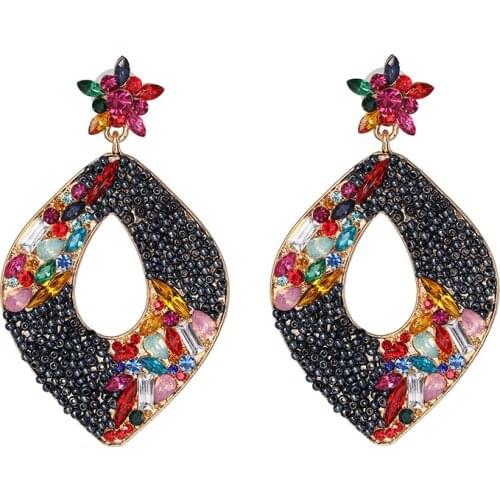 2020 Fashion Irregular Geometric Statement ZA Earrings Women Trend Crystal Beaded Big Drop Earrings Indian Ethnic Long Earrings