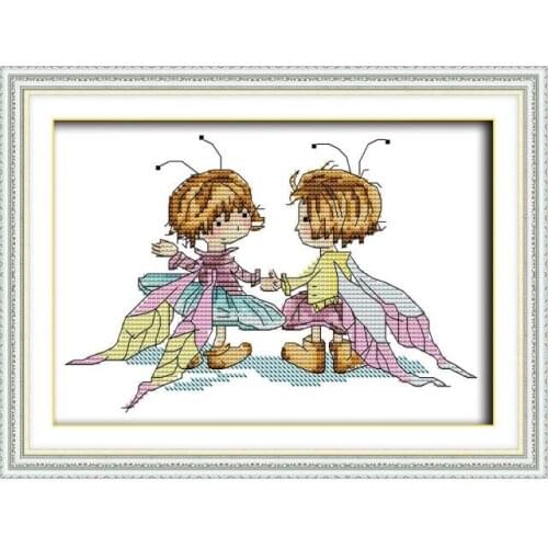 Butterfly fairy two cross stitch kit 14ct 11ct print canvas hand sew cross-stitching embroidery DIY handmade needlework