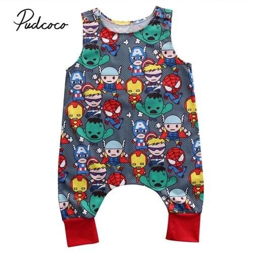 Pudcoco Infant Baby Girls Boy Romper Super Heros Cartoon Print Sleeveless Jumpsuit Playsuit Summer Cotton Clothes Outfits 0-24M