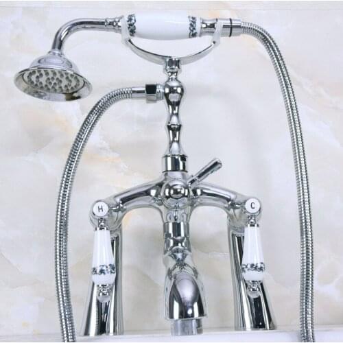 Polished Chrome Deck Mounted Bath Tub Faucet Bathroom Handheld Shower Faucet Mixer Taps tna101
