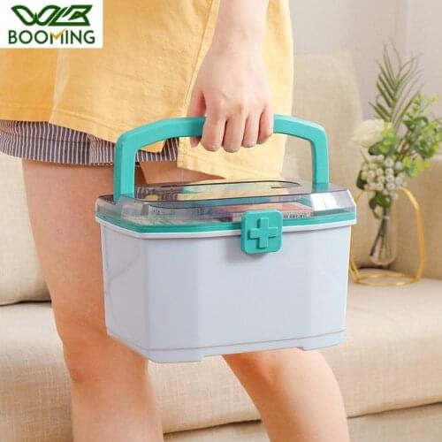 WBBOOMING Plastic Portable Medicine Cabinet Home Care Storage Boxes Big Space With Small Drugs Storage Box Card Buckle Design