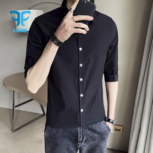 FAVRE Men Dress Shirt Chic Fashion Office Social Business Collared Shirt Half Sleeve Work Clothes
