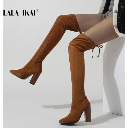 LALA IKAI 2020 New Autumn Winter Women Long Boots 10CM High heels Fashion Riding Boots Female Shoes Side Zipper Zapatos de mujer