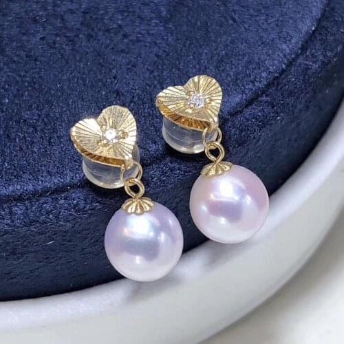 Pearls Earrings 1105 Fine Jewelry Pure 18 K Gold Natural Fresh Water White Pearl Earrings 9-8mm for Women Fine Pearl Earrings