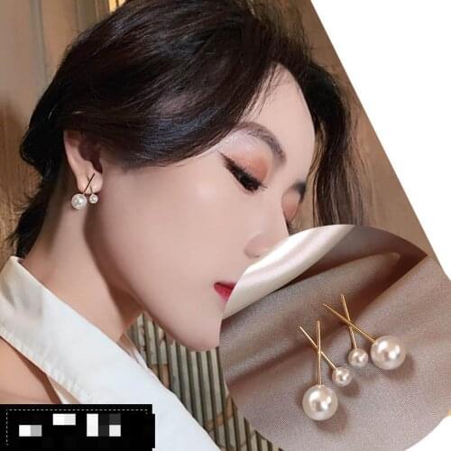 Korean Temperament Net Red Wild Earrings Fashion Simple Cross-shaped Pearl Earrings Female Decorations Gold Earrings For Women