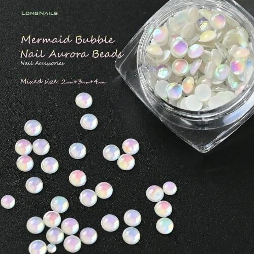 3g/Jar Japanes Mermaid Bead Jewelry 2mm+3mm+4mm Aurora Candy Mixed Flat-GemsTransparent Semi-Round Nail Art Decorations 2021ZT03