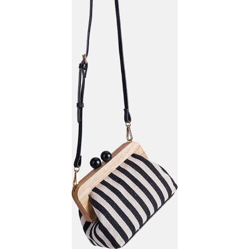 Vintage Striped Wooden Clip Bags shell bag luxury brand shoulder bags women messenger crossbody bag women canvas handbags