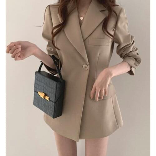 Vintage Casual Blazer Women 2020 New Autumn Korean Chic Loose Suit Jacket Female Single Buckle Pockets Office Ladies Clothes